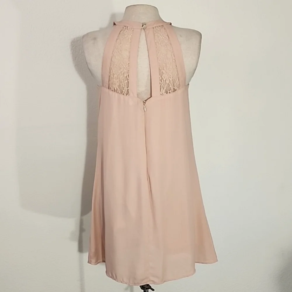 Altered States Dress Lace Panel with Scalloped Ruffle Trapeze Style Pink Size M - Picture 8 of 14